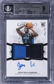2019/20 Panini Flawless Collegiate "Rookie Patch Autographs" Black #140 Zion Williamson Signed Patch Rookie Card (#1/1) – BGS MINT 9/BGS 10